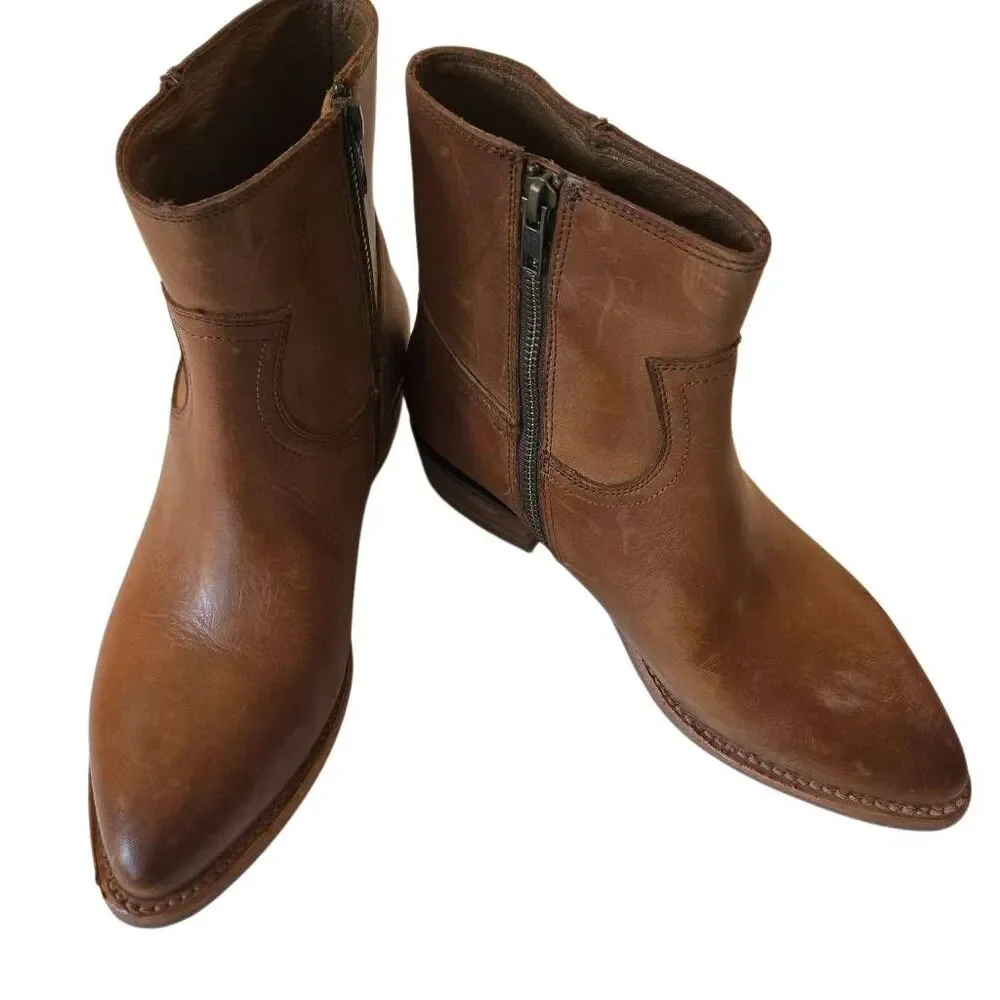 Frye Womens Billy Inside Zip Leather Caramel Bootie Size 8.5B